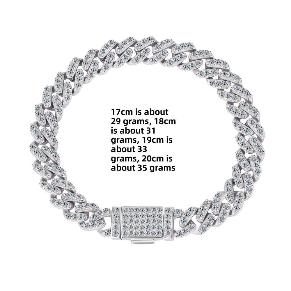 S Sterling Sier Moissanite Cuban Bracelet Solid Full Dia Hip-Hop Style Unisex Trendy Suitable for Both Men and Women