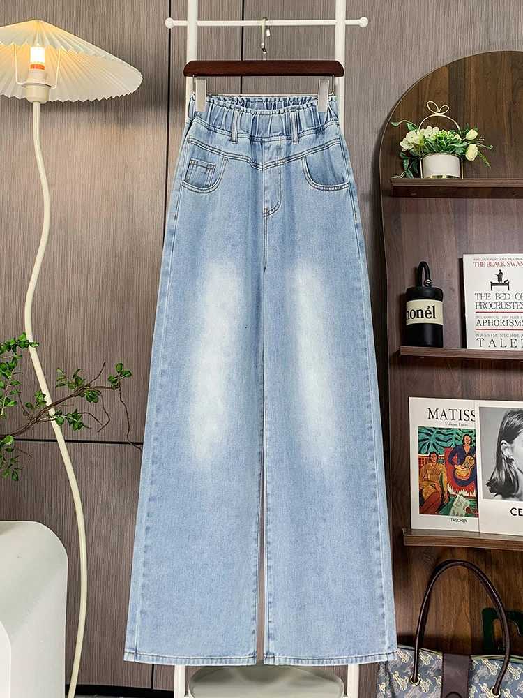 Retro Fashion Blue Baggy High Waisted Plus Size Jeans Woman Denim Long Pants Streetwear Autumn Winter Loose Wide Leg Trousers Z250910