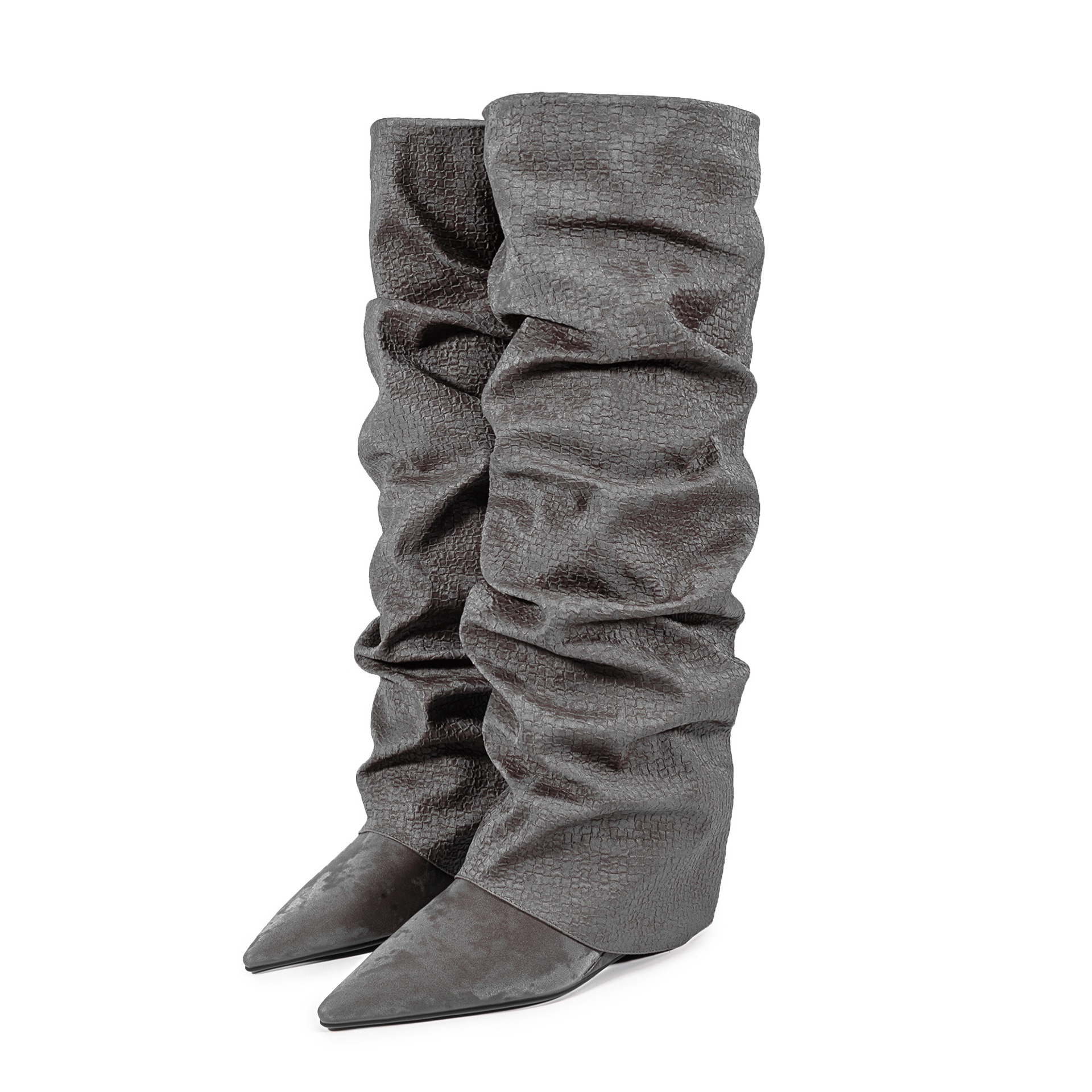 Chengdu Artisan Silk-Finish Stacked Knee Boots - Wedge Heel Snake Print Boots (5 Colors) Customizable Height and Width