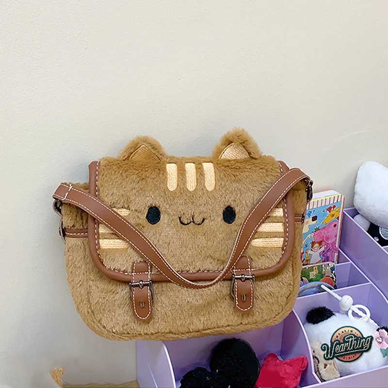 Cute Cat Face Plush Shoulder Messenger Bag For Women Lovely Beautiful Cartoon Handbag Crossbody BagsXJ250910