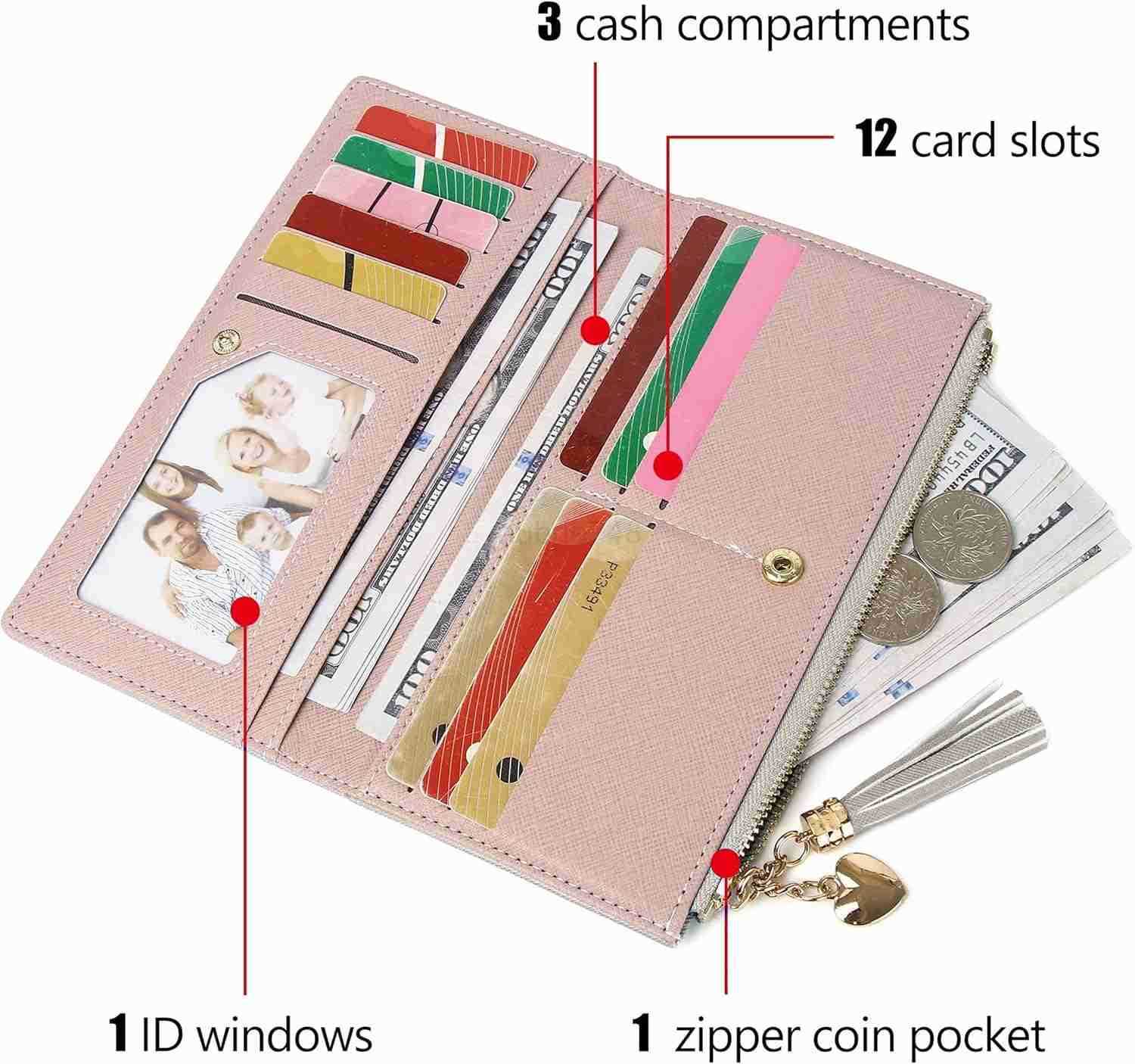 Long Wallet for Women Grey Leather 12 Card Slots Coin Pocket Minimalist DesignZ250910