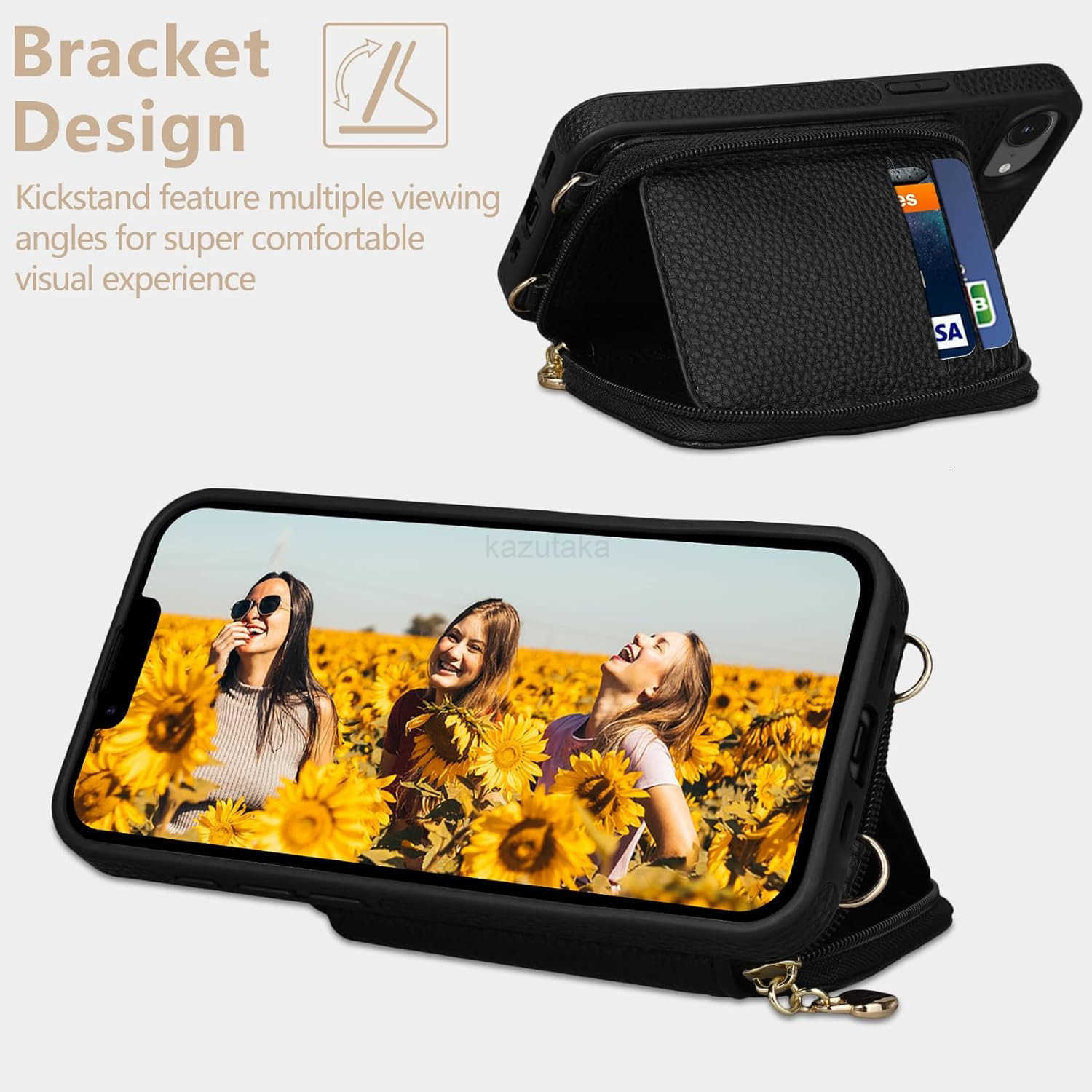 Case for iPhone 16e 2025 61 Case Wallet Crossbody Zipper with RFID Blocking Card Slots KickstandHandbag Zipper Flip Cover with Wrist Strap for iPhone 