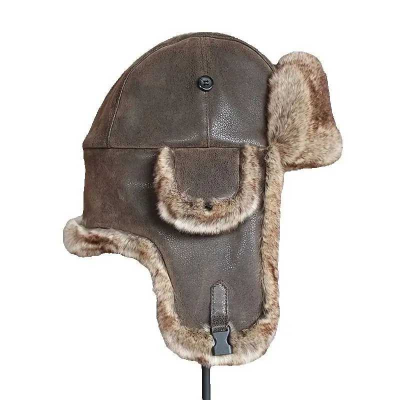 1 Piece Men Women Winter Bomber Hats Russian Ushanka Hat with Ear Fl Pu Leather Faux Fur Trper C Snow Hunting Skiing CXJ250910