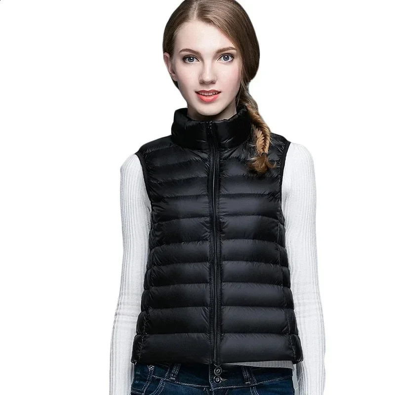Red Collar Women Light/thin Sleeveless Vest JacketFashion Short Female Vests CoatsBlue Khaki Green Black Waistcoat Asian Size 250823
