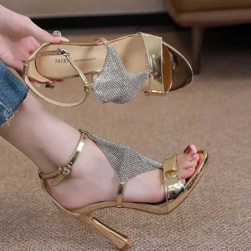 Women Heels Sexy Gold High Heels Sandals Thin Single Strap Metal Stiletto Sandals Silver Heel Shoes Party Evening Wedding Shoes W250910