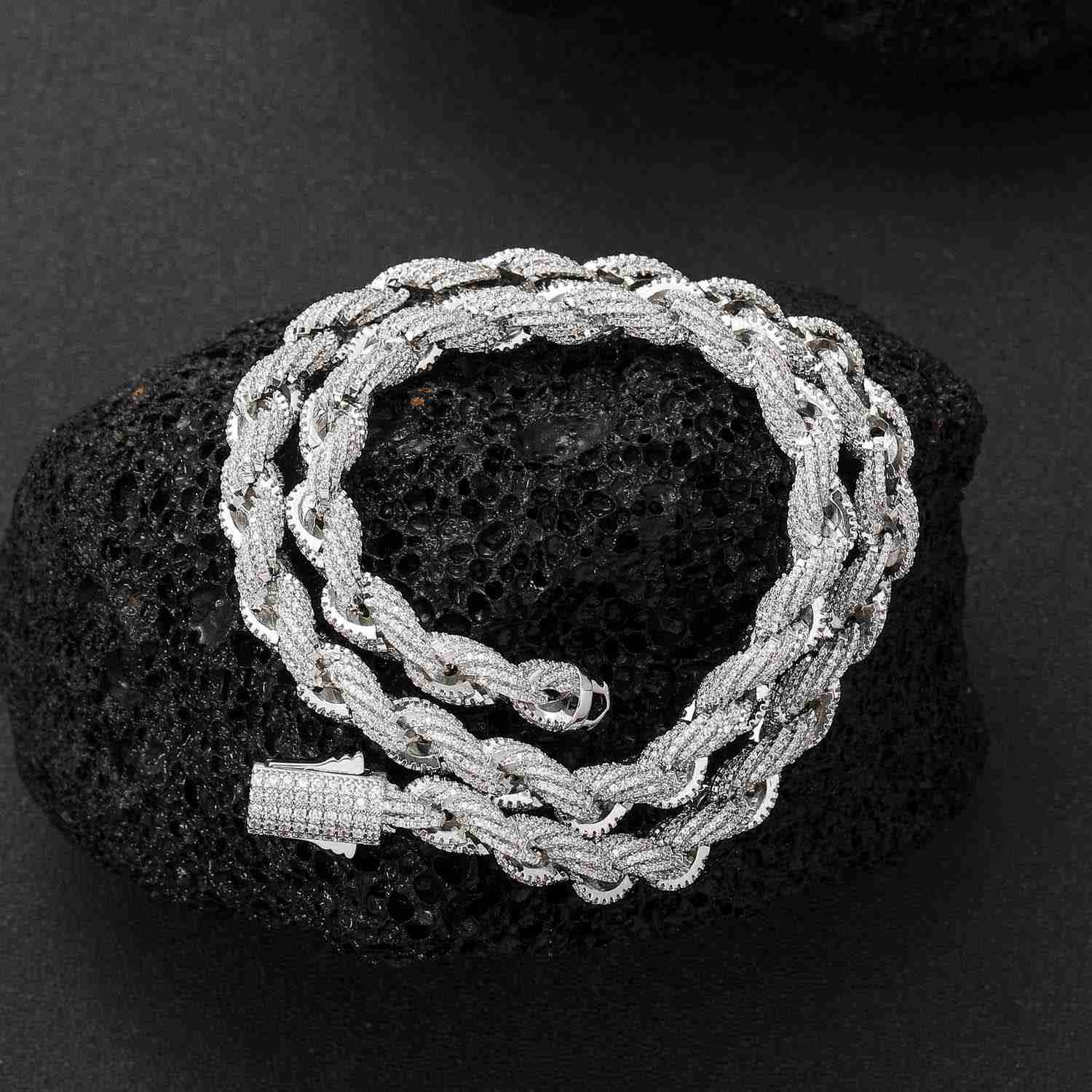 Hip Hop 8MM Moissanite Diamond Iced Rope Bracelet Gold Plated Link Chain Twist Cuban Bracelet and Necklace