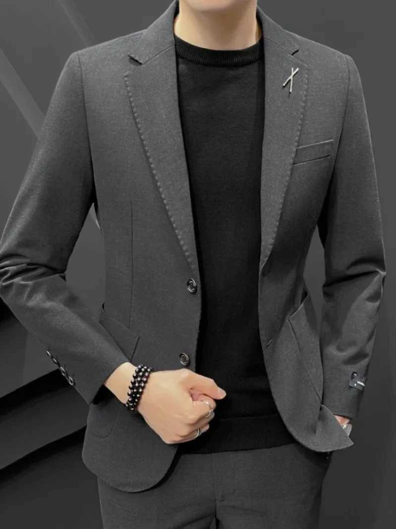 2 Piece Formal Outfit Set Male Big Size Grey Full Mens Dress Suits and Blazers Ceremony Fashion Casual Elegant Trends Costumes W250910