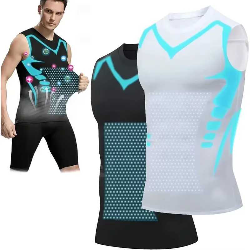 Men Ice Silk Slimming Vest Body Shaper Compression Shirts Tank Top Tummy Control Sleeveles Fitness Shirts Ionic Shaping Vest W250910