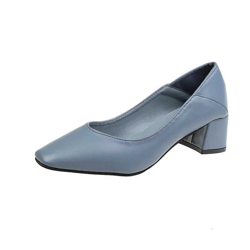 Shallow Mouth with Followup Shoes 2024 New Simple Solid Color Middle Heel Square Toe Daily Work Single Shoe Zapatos De Mujer W250910