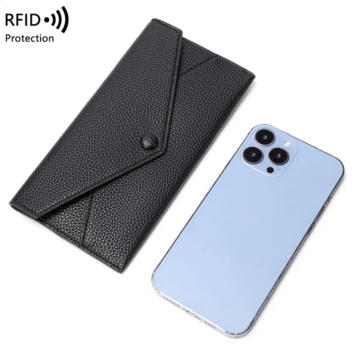 RFID AntiTheft Purse for Women Lychee Print Soft Leather Envelope Long Wallet Ultrathin Portable Simple Hand Bag250906