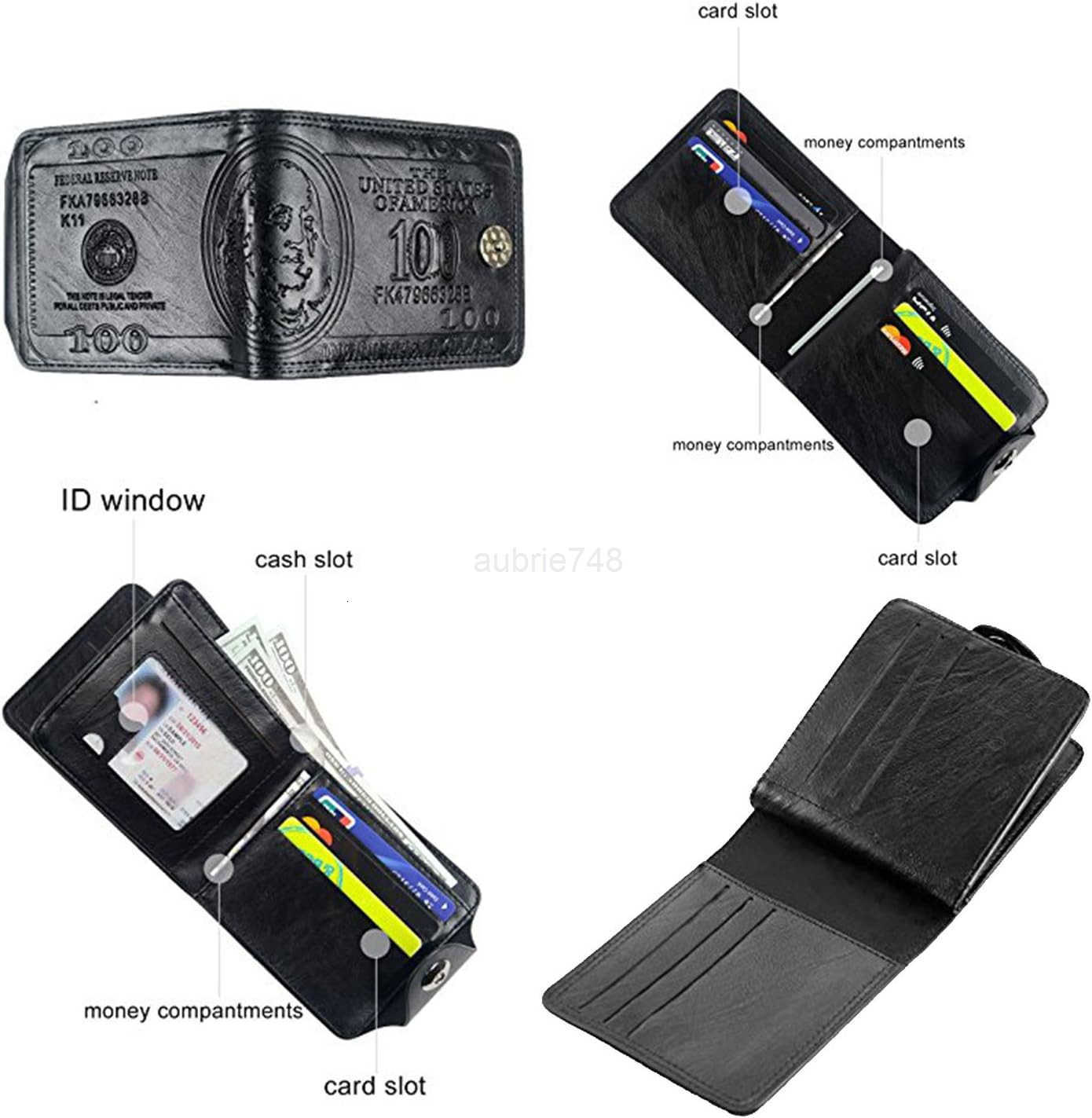 Men Us Dollar Bill Wallet Billfold Leather CARD Photo HolderZ250911