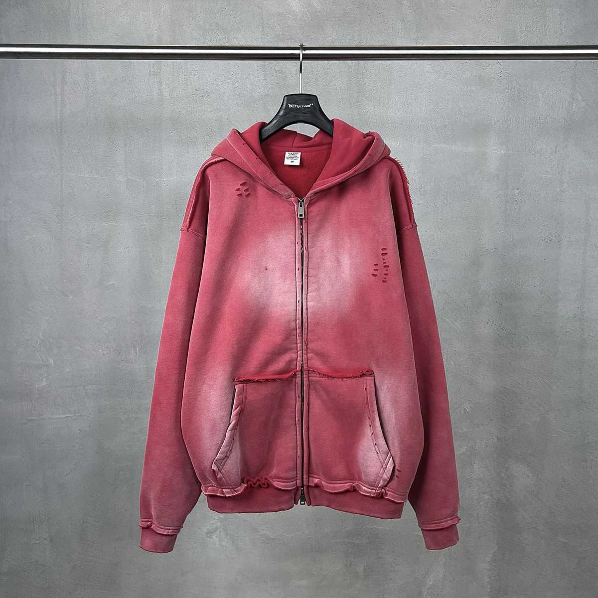 Mens Zip Up Hoodies Y2k Distressed Washed Oversize Cardigan Hoodie Plus Plush Tiedye Fraying Hooded Sweatshirt Autumn Winter X250910