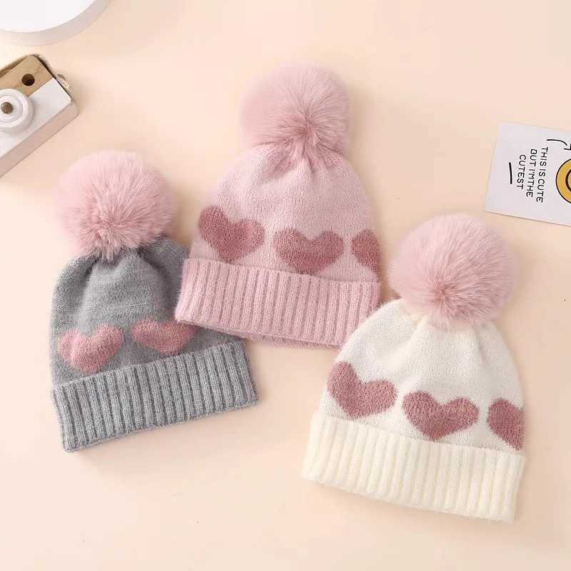 Heart Pattern Pom Knit Beanie Warm Pulr Knitted Hat For Newborn 012 Months Baby GirlsXJ250910