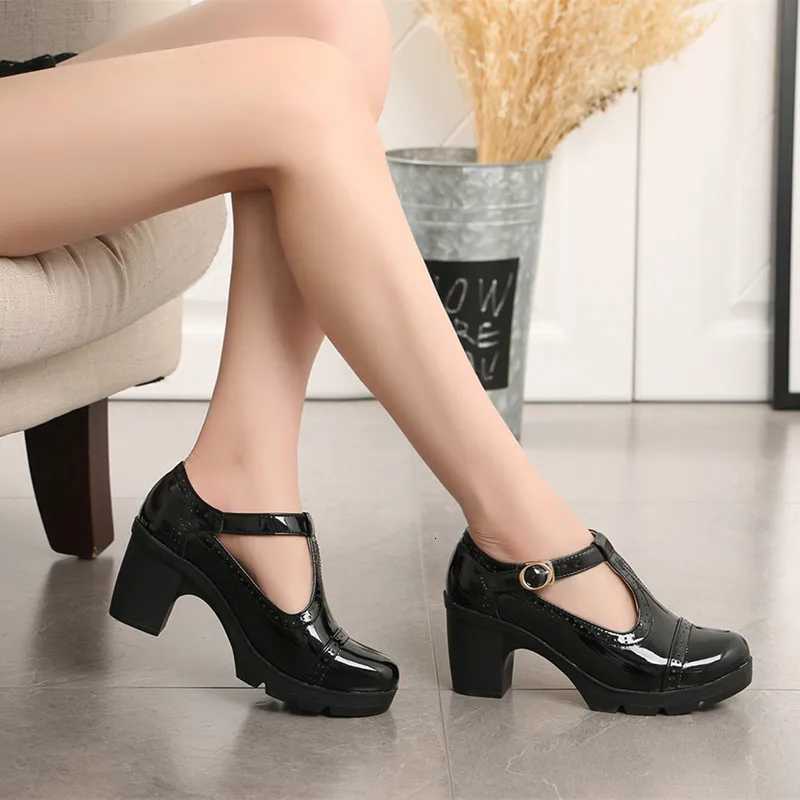 Autumn Ladies Retro Round Ankle Buckle Womens High Heels Shoes 2024 Soft Leather Mary Janes Platform Pumps Work Mom Dance Shoes W250910
