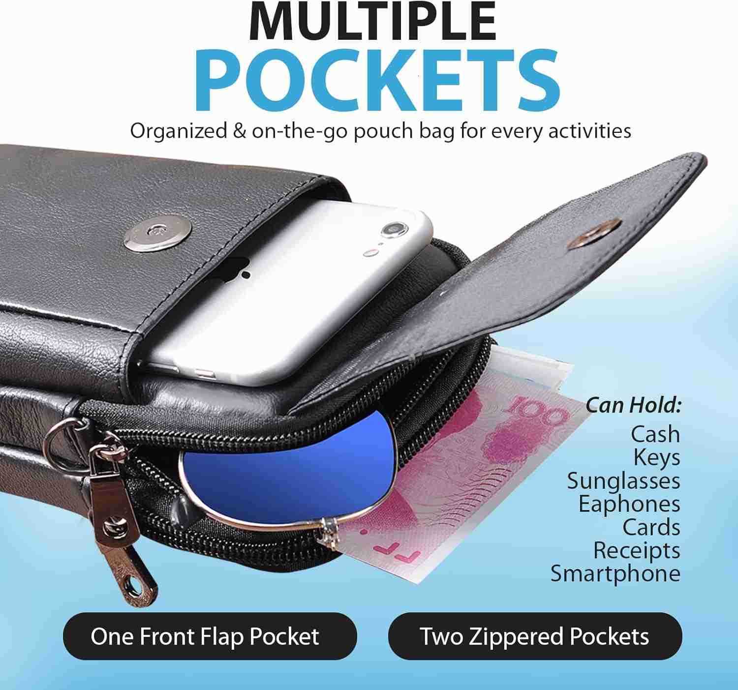Leather Vertical Men Cell Phone Holster Wallet Case with Belt Clip Loop Travel Messenger Bag Waist Pouch Crossbody Purse Fits for iPhone 15 14 Pro Max