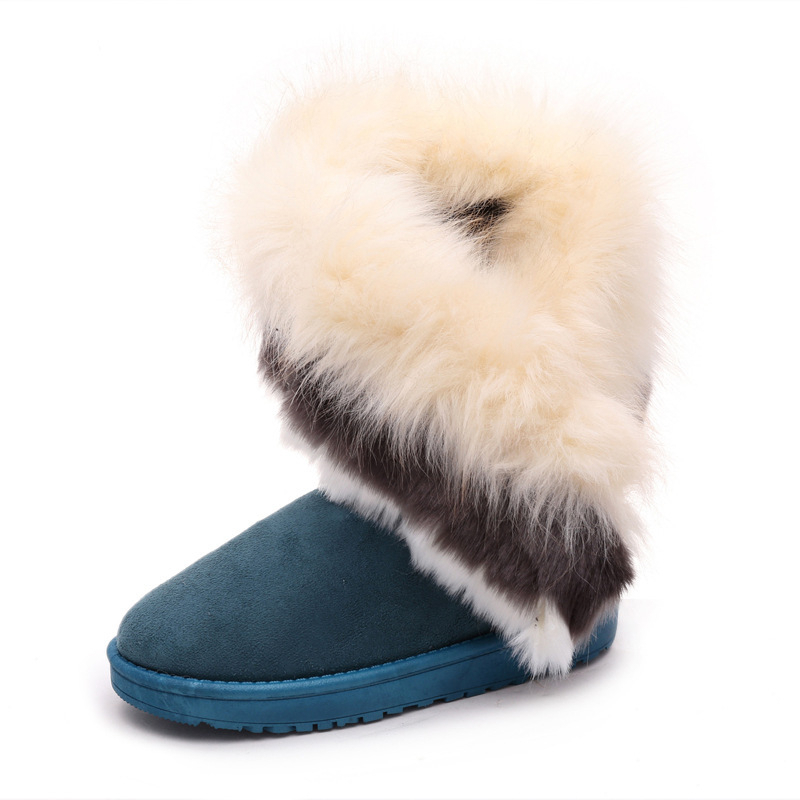 free shipping new designer boots New snow boots for women midsole boots fox fur outer wear warm and casual cotton shoes black green blue