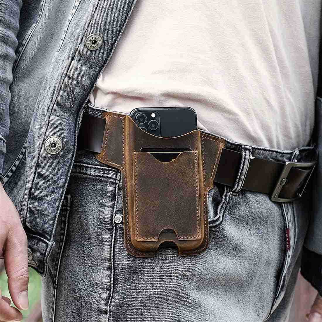 Men Leather Phone Holster Universal Case Waist Bag Purse with Belt Hole Z250910
