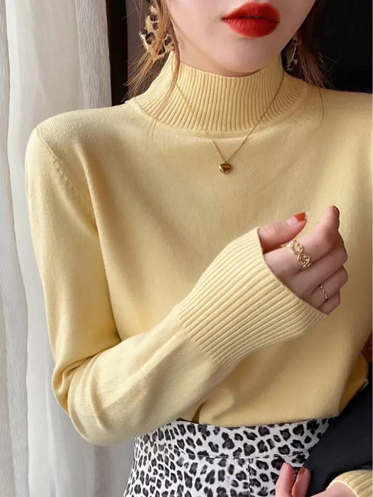 Autumn Winter Chic Bottom Sweaters Women Fashion Turtleneck Pullover Loose Long Sleeve Knitted Jumpers Soft Warm Pull Femme Top dongdumaoyi