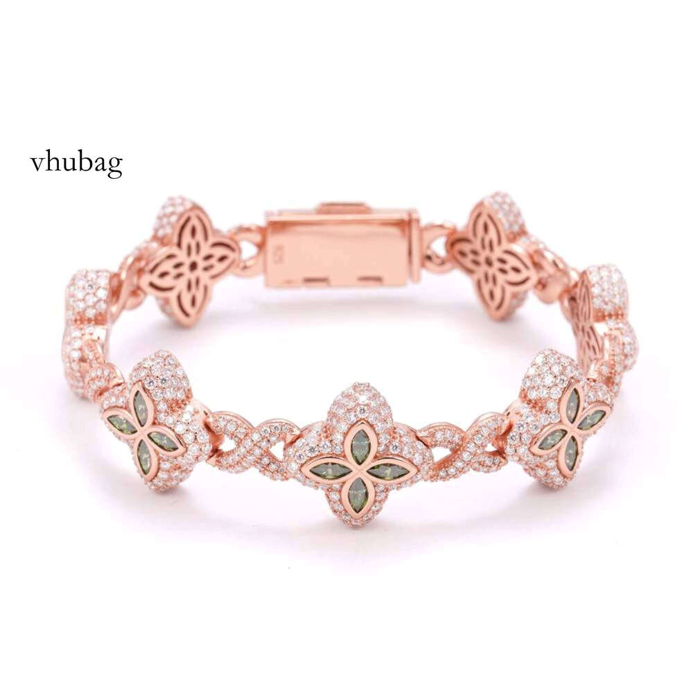 19MM Colored Moissanite 4 Leaf Clover Infinity Link Bracelet Iced Out Design Sparkling Gemstone Jewelry for Men and Women
