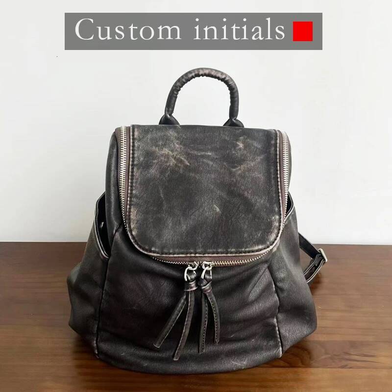 Custom Initials Vintage Backpacks For Women Designer Handbag Purses New In PU Imitation Cow Leather Washing Shoulder high-quality