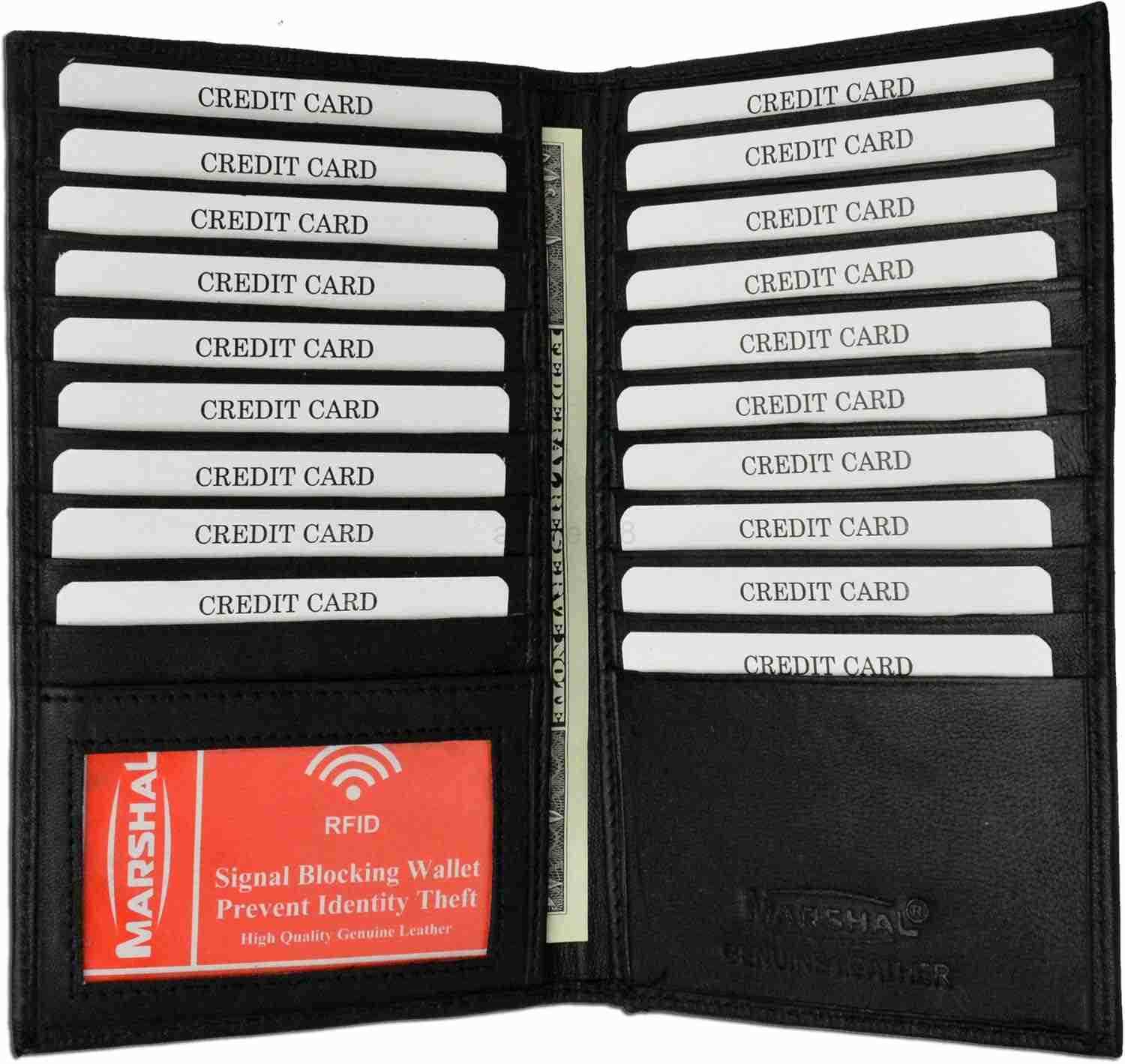 Bifold Leather RFID Blocking Wallet For Men Women Genuine Leather Holder With 19 Slots 2 Bill Compartments ID Window For CreditDebit Cards Money More 