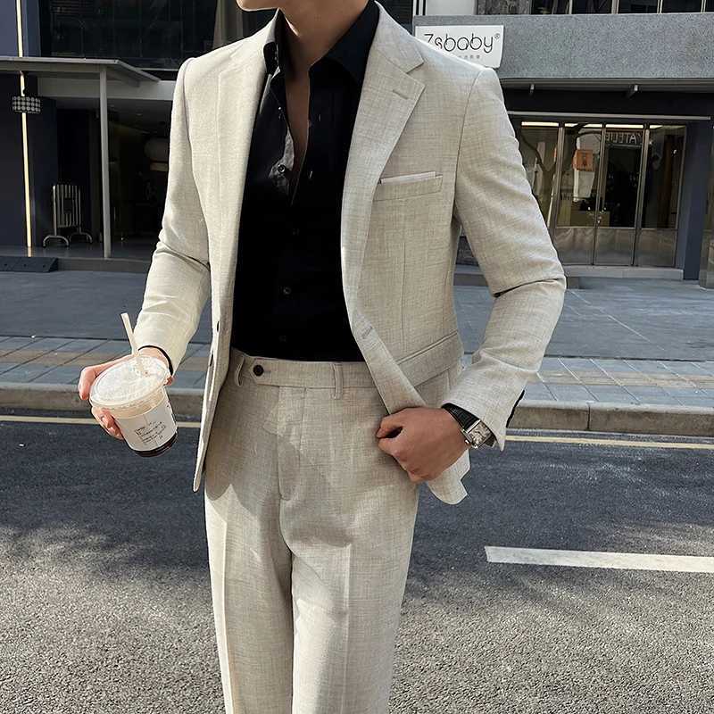 Jacket Pants 2025 New Luxury Elegant Mens Suits 2 Piece Set Fashion Korean Casual Slim Fit Social Groom Wedding Tuxedo W250910