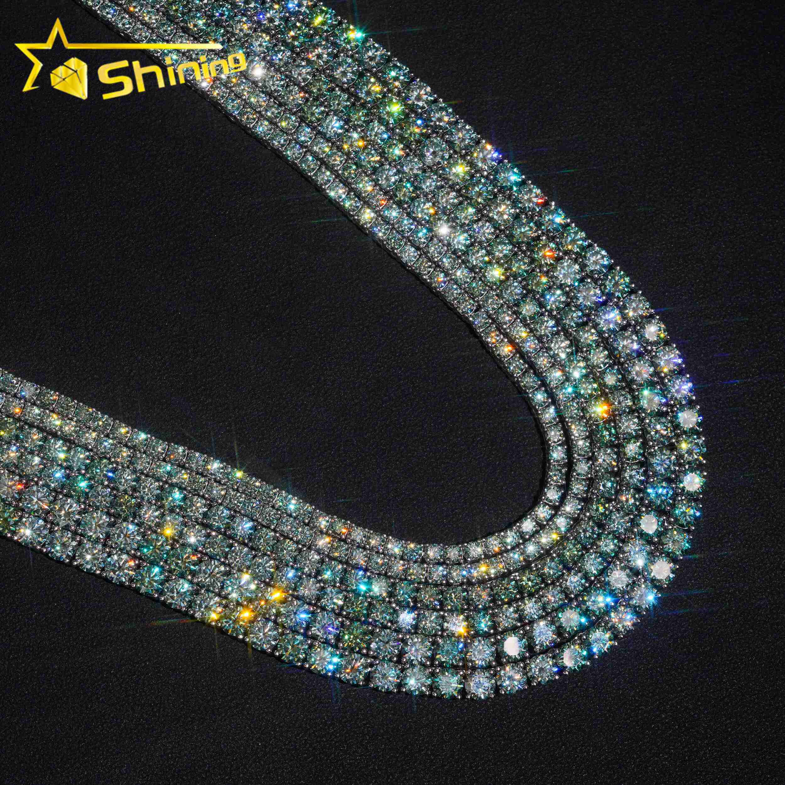 Wholesale Price Bluegreen Moissanite Tennis Chain 925 Sterling Silver Gold Plated Pass Diamond Test Colors Moissanite Necklace