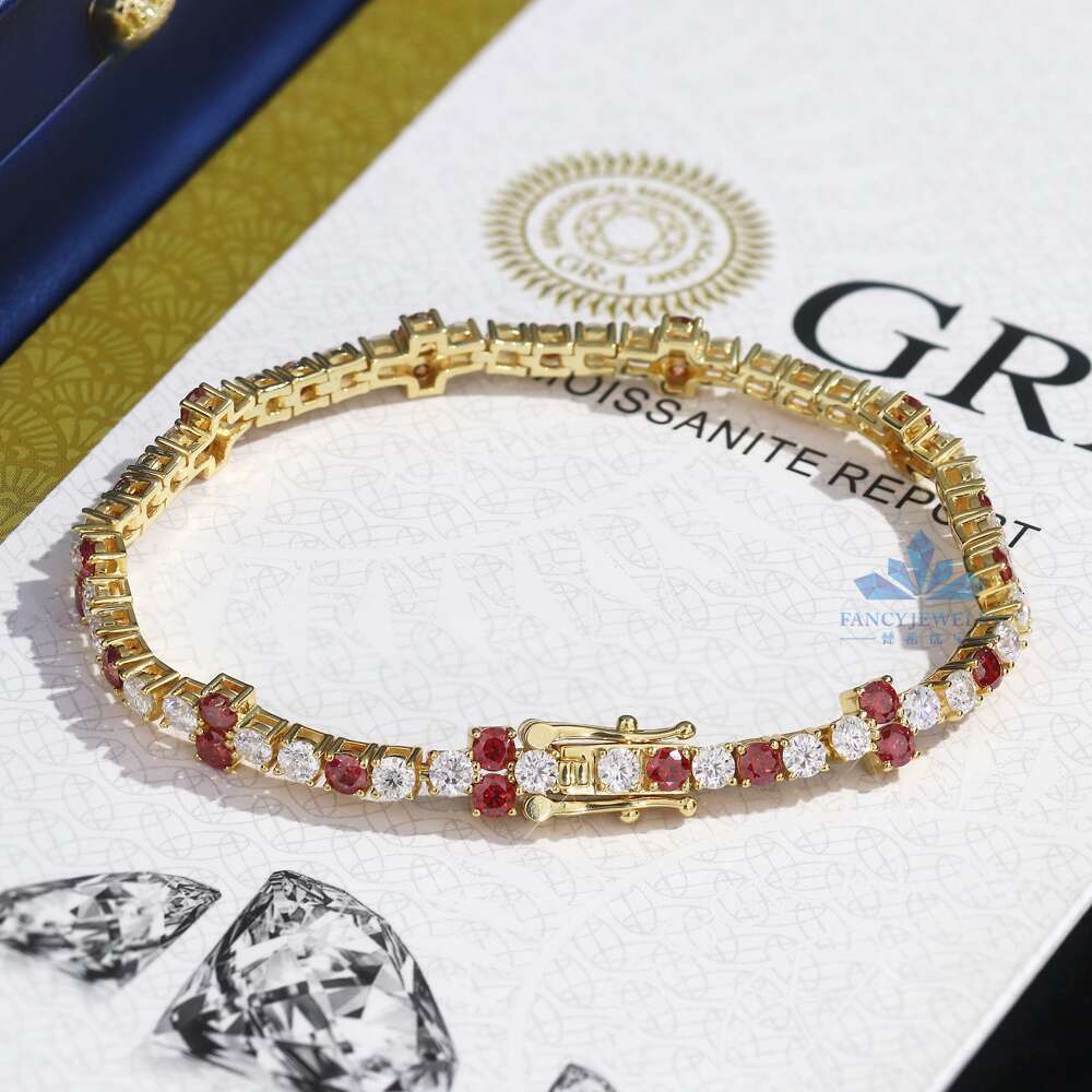 New Arrival 3mm VVS Moissanite Dia Iced Four Leaf Clover Cross Tennis Chain Bracelet Sier Fashionable Femme Design