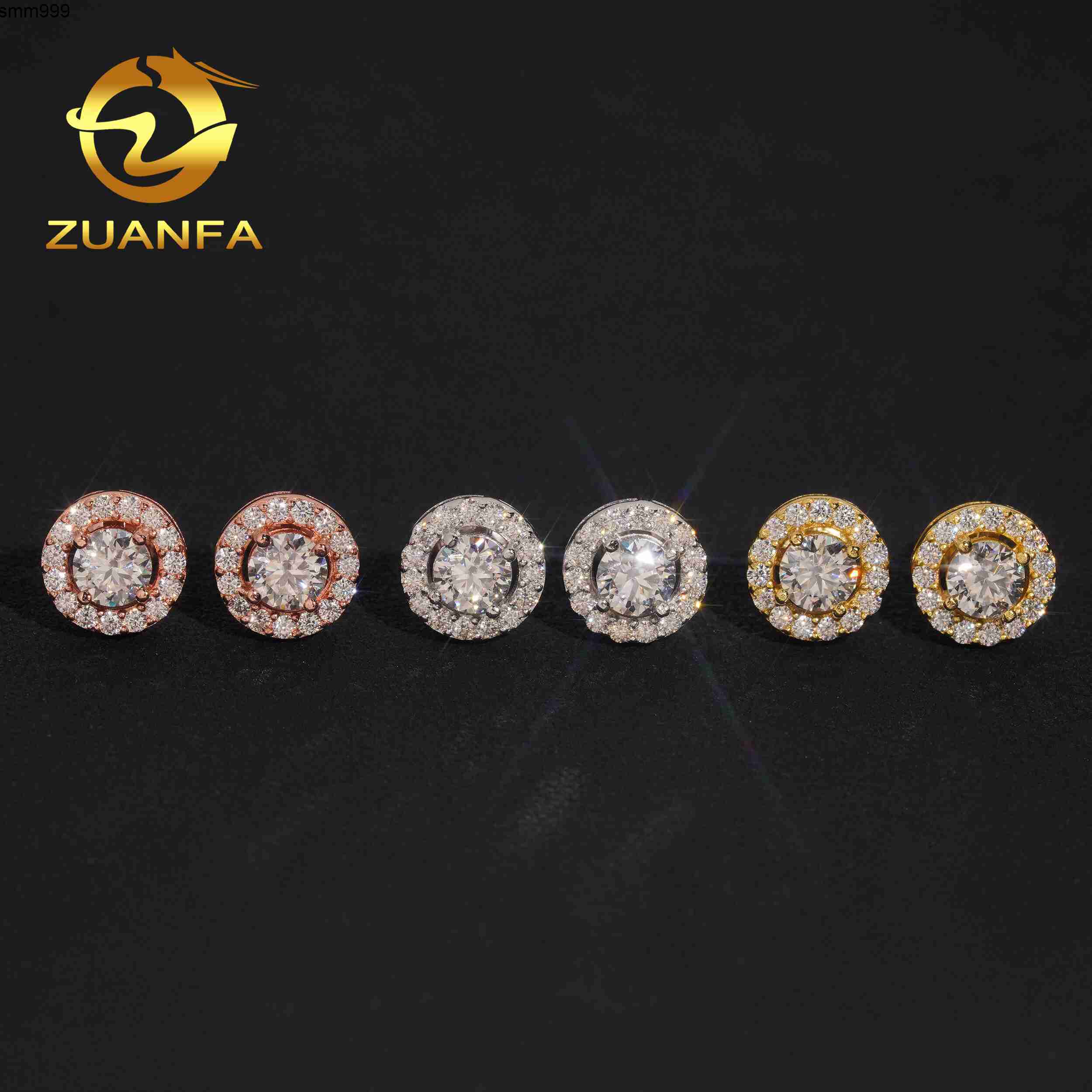 Fashion Round Halo Earrings Cluster Moissanite Diamond 925 Sterling Silver Iced Out Moissanite Screw Back Earrings