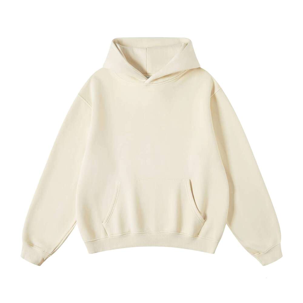 360g High-Quality Drop Shoulder Cotton Hoodie with Embroidery Print Solid Pattern Washed Sweatshirt - Winter Oversized