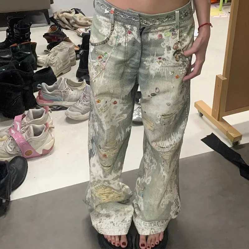 2025 American straight trousers retro old graffiti 3D printed jeans men and women ins high street hip hop street wear Z250910