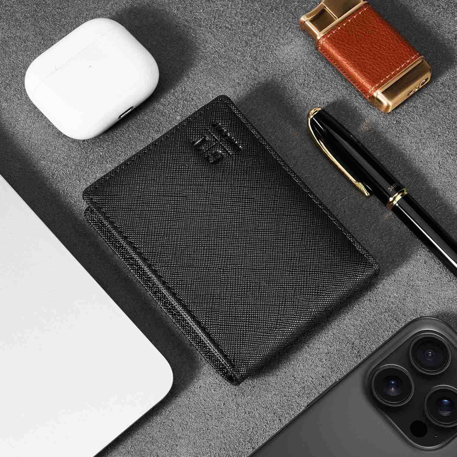 Slim Wallet for Men Minimalist Leather ID Window Front Pocket Bifold WalletZ250910