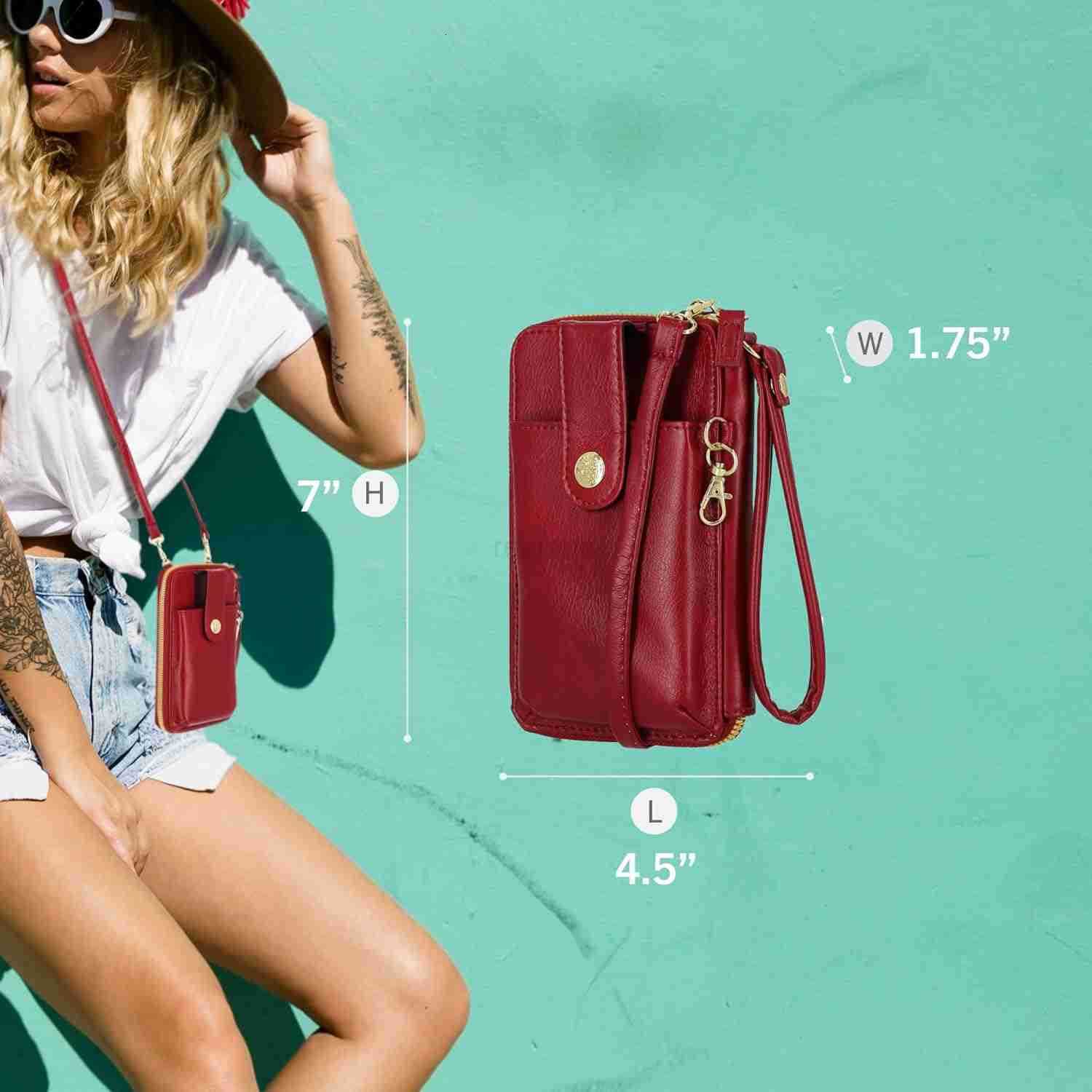 Crossbody Wallet for Women Vegan Leather Small Travel Handbag with Phone Holder Compact Organizer with Card Slots and Adjustable Strap Vacation PuW250