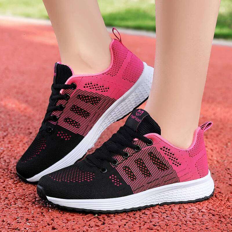 Women Casual Shoes Breathable Walking Mesh Lace Up Flat Shoes black Non slip fashion Sneakers