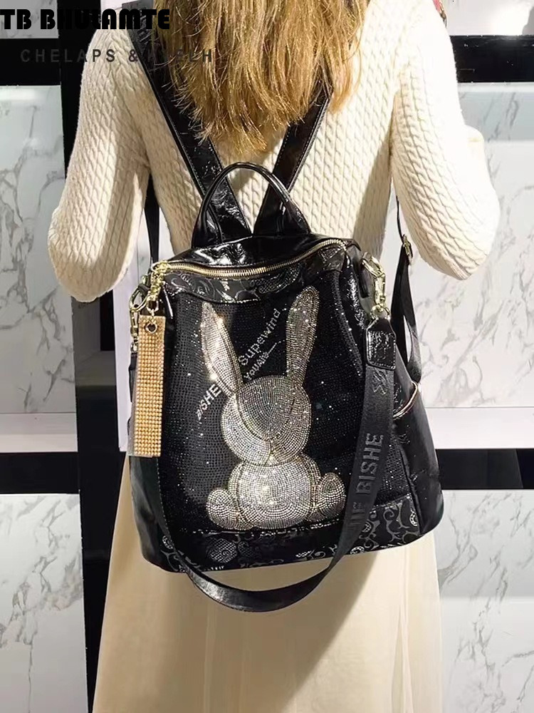 Free Shipping Designer Bag Hot Rhinestone Bag 2025 Versatile Fashion Luxury Bag Trend Women's Bag Genuine Leather Backpack Women's Crossbody