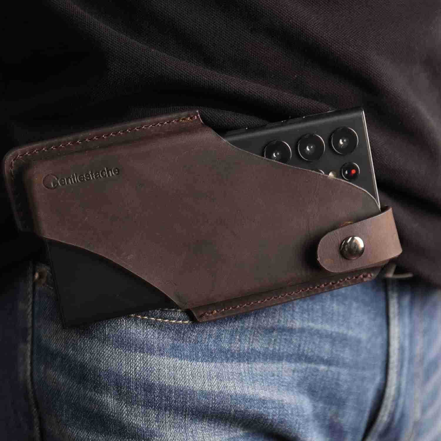 Leather Cell Phone Holster with Belt ClipLeather Pouch for iPhone Belt Case LoopsLeather on BeltCell SheathLarge SizeDarkbrown Z250910