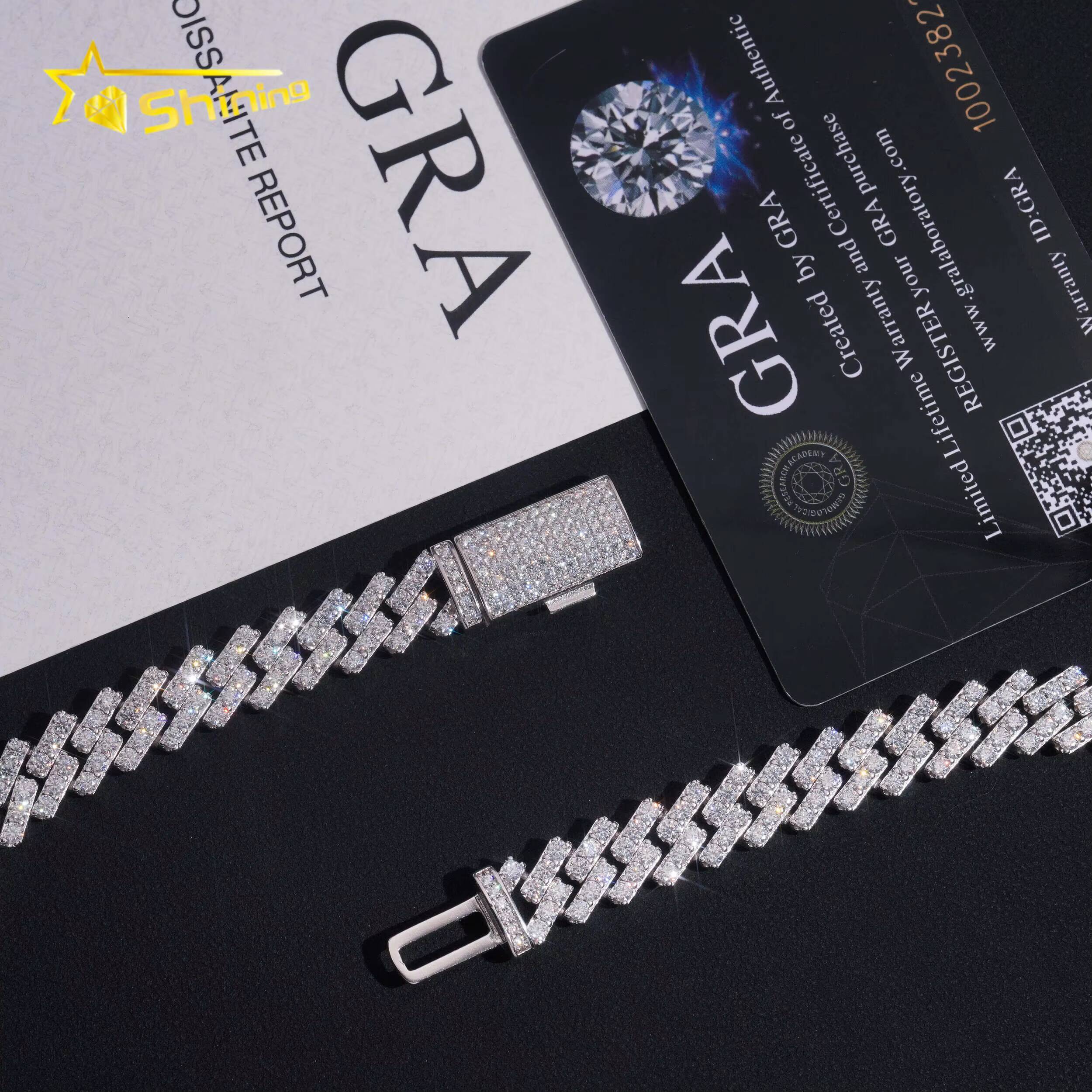 Iced Out Big Stone 10mm Vvs Moissnaite Hip Hop Jewelry Moissanite Cuban Chain Sterling Silver 925 Gold Plated Chain