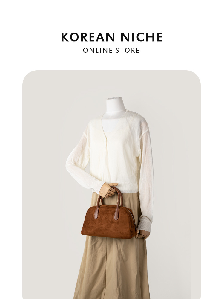 New autumn and winter niche design suede handbag textured versatile with a delicate feel suede bowling bag