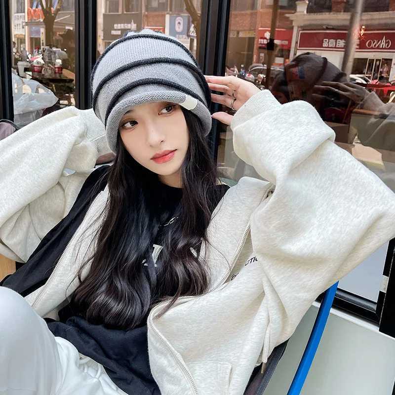 RICYGVM Korean Wen Rold Edge Plover Hat Baggy Slouchy Beanie Autumn Winter Ear Warm Skls Fashion Girl Kint Woon G250910