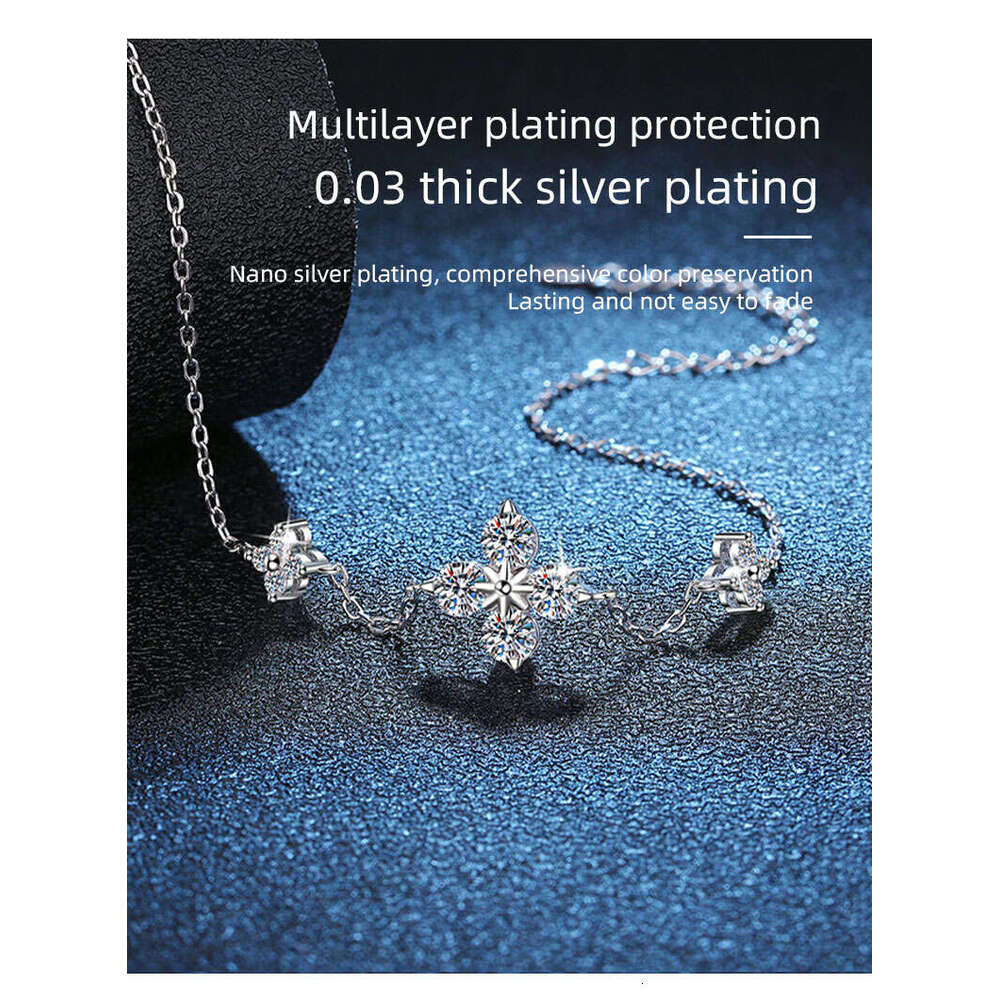 Fashion Fine Jewelry Lucky Four-Leaf Clover Dia Sterling Sier Moissanite Chain Bracelet