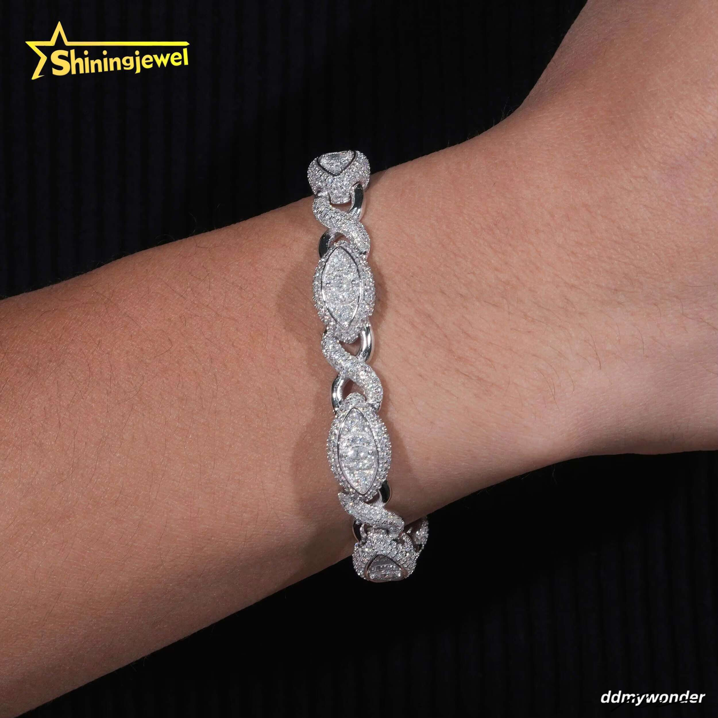Moissanite Cuff Bracelet For Unisex Fashion Dia Cut Cuban Chain Iced Out Sier Hip Hop Jewelry