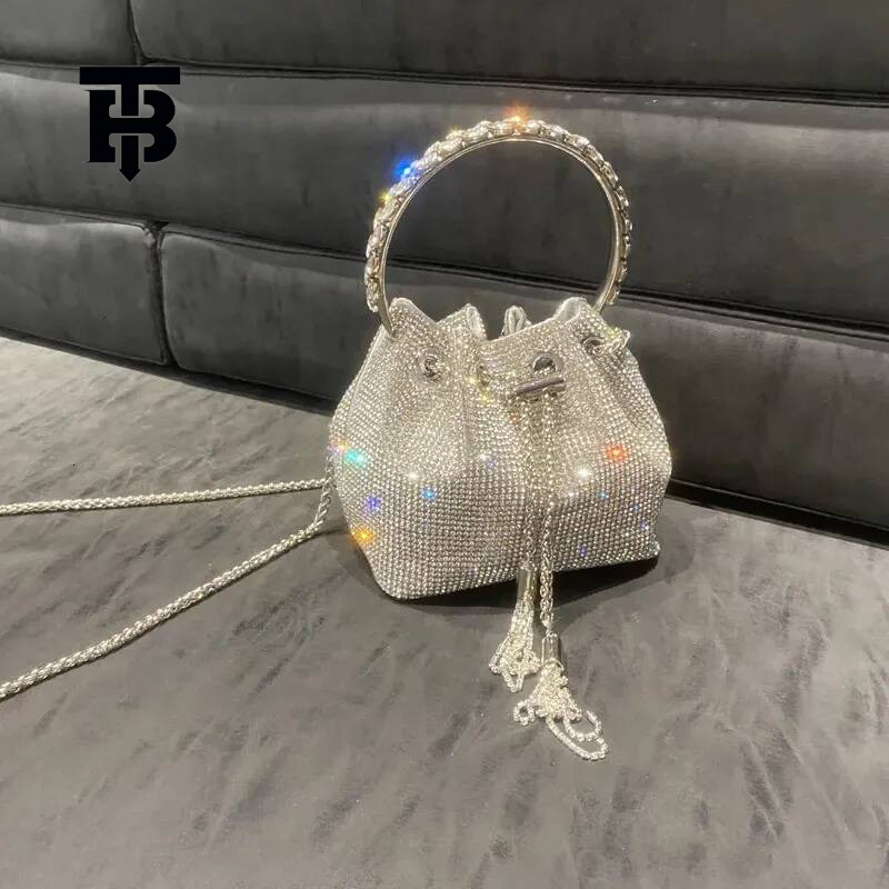 TB BHULAMTE Evening Bag Diaz Tassel Handbag Ladies' Chain Metal Ring Treatment Shiny Crystal Bucket Wallet Luxurious Designer Bag Simple And Vers