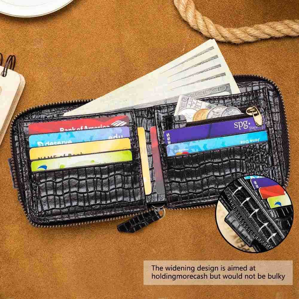 patterned wallet Genuine Leather Wallet for Men Large Capacity ID Window Card Case with Zip Coin Pocket CoffeeZ250910
