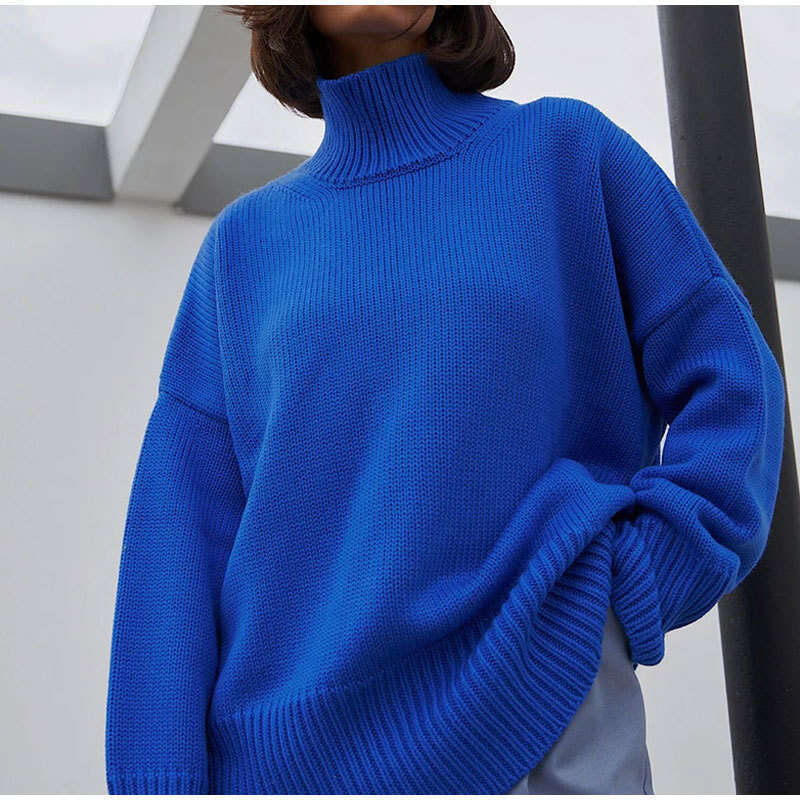 Pullover Solid Color Women's Autumn Winter Casual Loose Versatile Turtleneck Sweater B3