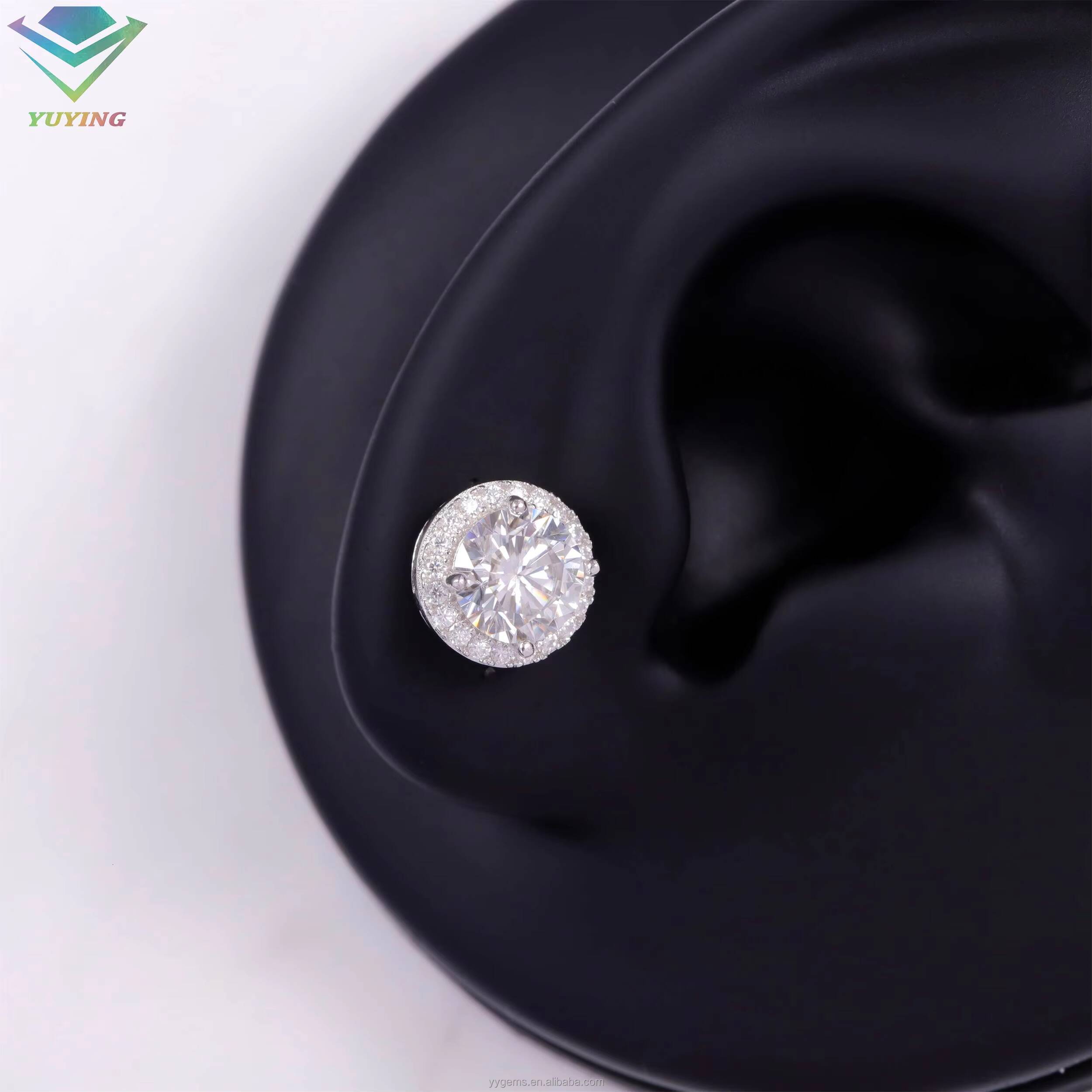 VVS Moissanite with 18k Gold Plated Round Diamond 4prongs 925 Silver Earrings for Fine Jewelry