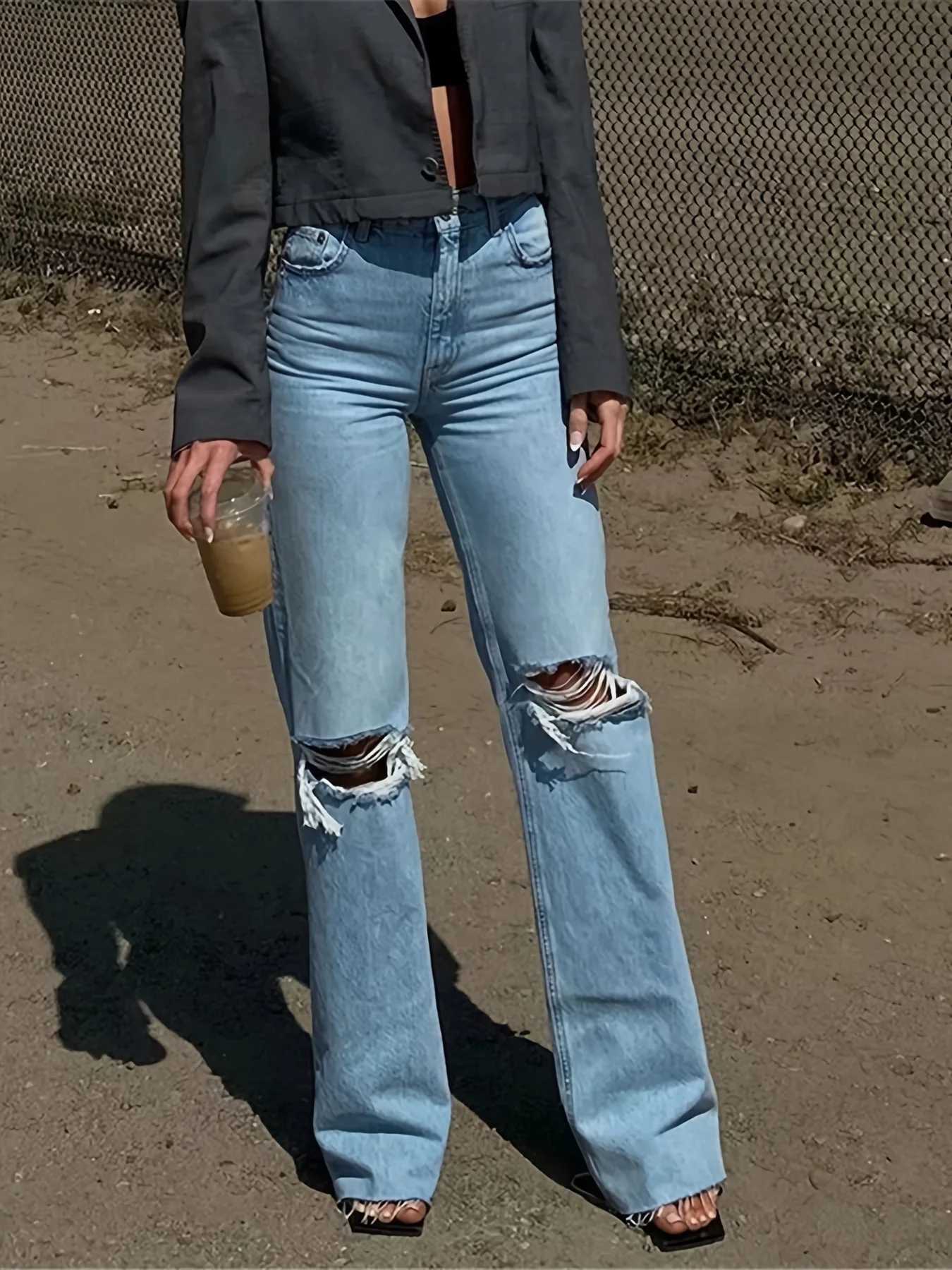 2025 new womens wideleg ripped slightly flared jeans highwaisted nonelastic comfortable and versatile the best choice f Z250910