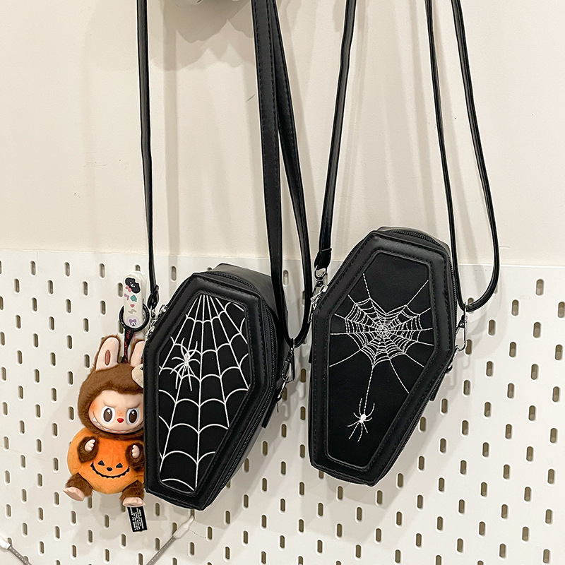 leisure 2025 Autumn New European and American Halloween Style Personalized Coffin Bag Embroidered Spider Skull Women's Shoulder Bag Designer Bag