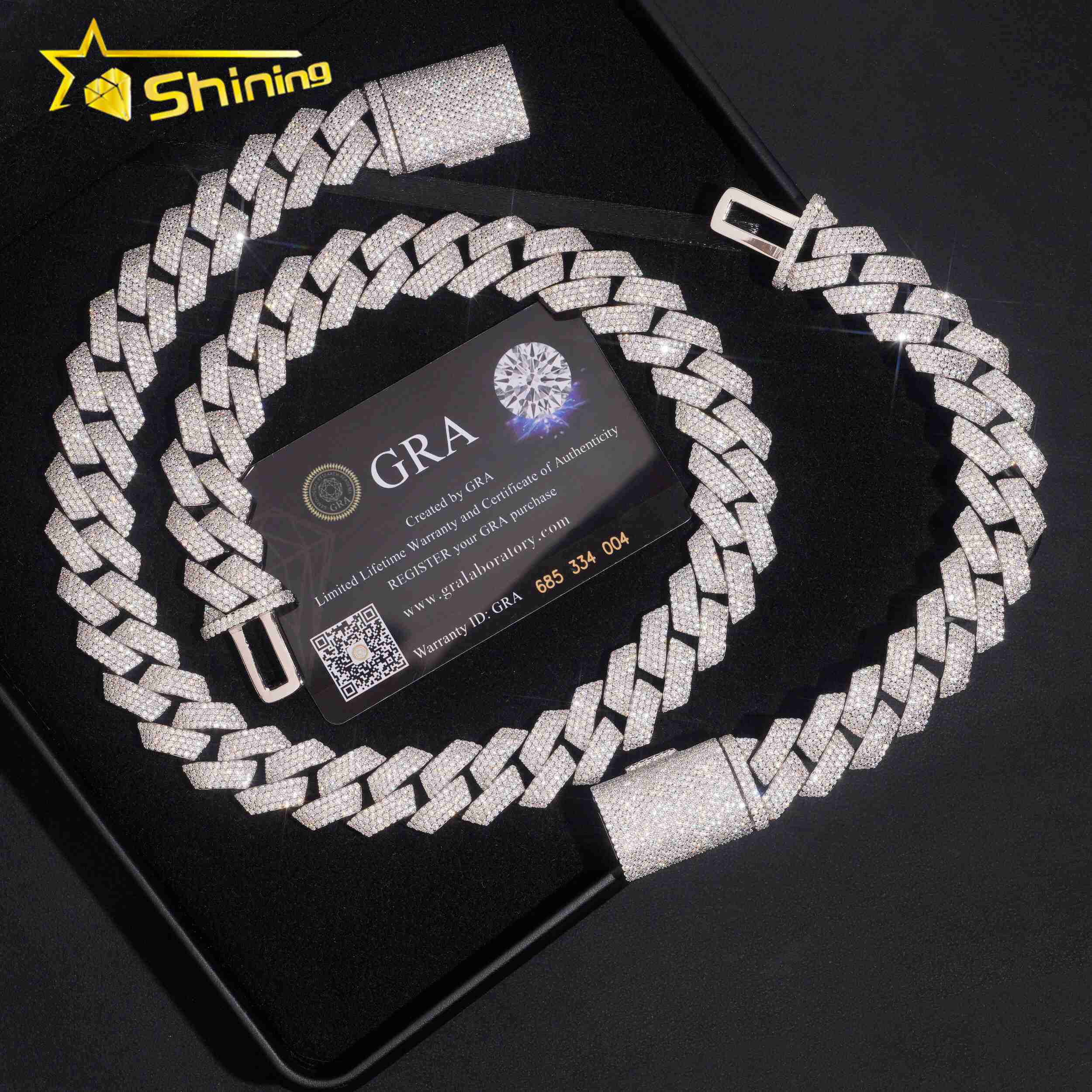 Hip Hop Jewelry 18mm 4 Rows Chain 925 Sterling Silver GRA Certificate Iced Out Necklace Moissanite Cuban Link Chain