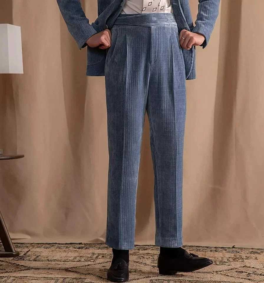 Corduroy Mens Suit Set Blue Suit Jacket Suit pants Mens autumn Blazers Business suit set W250910