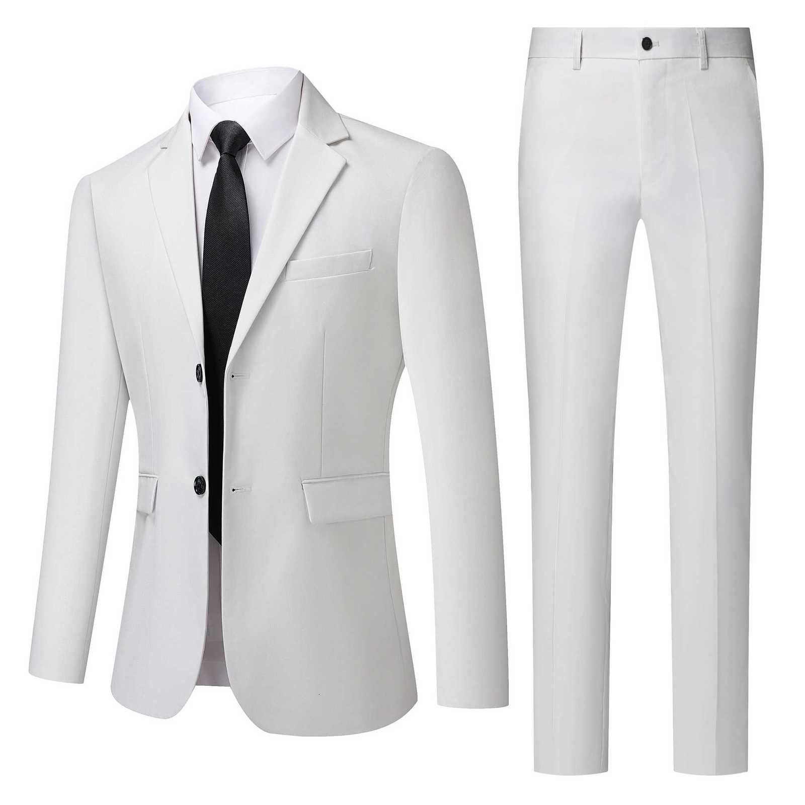 Mens White HighEnd Suit TwoPiece Suit Four Seasons Business Formal Wear AntiWrinkle NonStick Wool Suit Workplace Work Cloth W250910